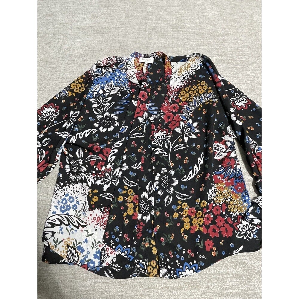 Laundry By Shelli Segal Women's Blouse 4 Floral Flutter Sleeve Button Down